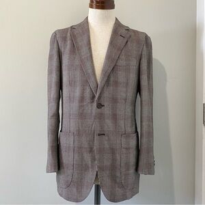 United Arrows men's tan & red "shadow" check flannel blazer, JP 44 (US 34S)